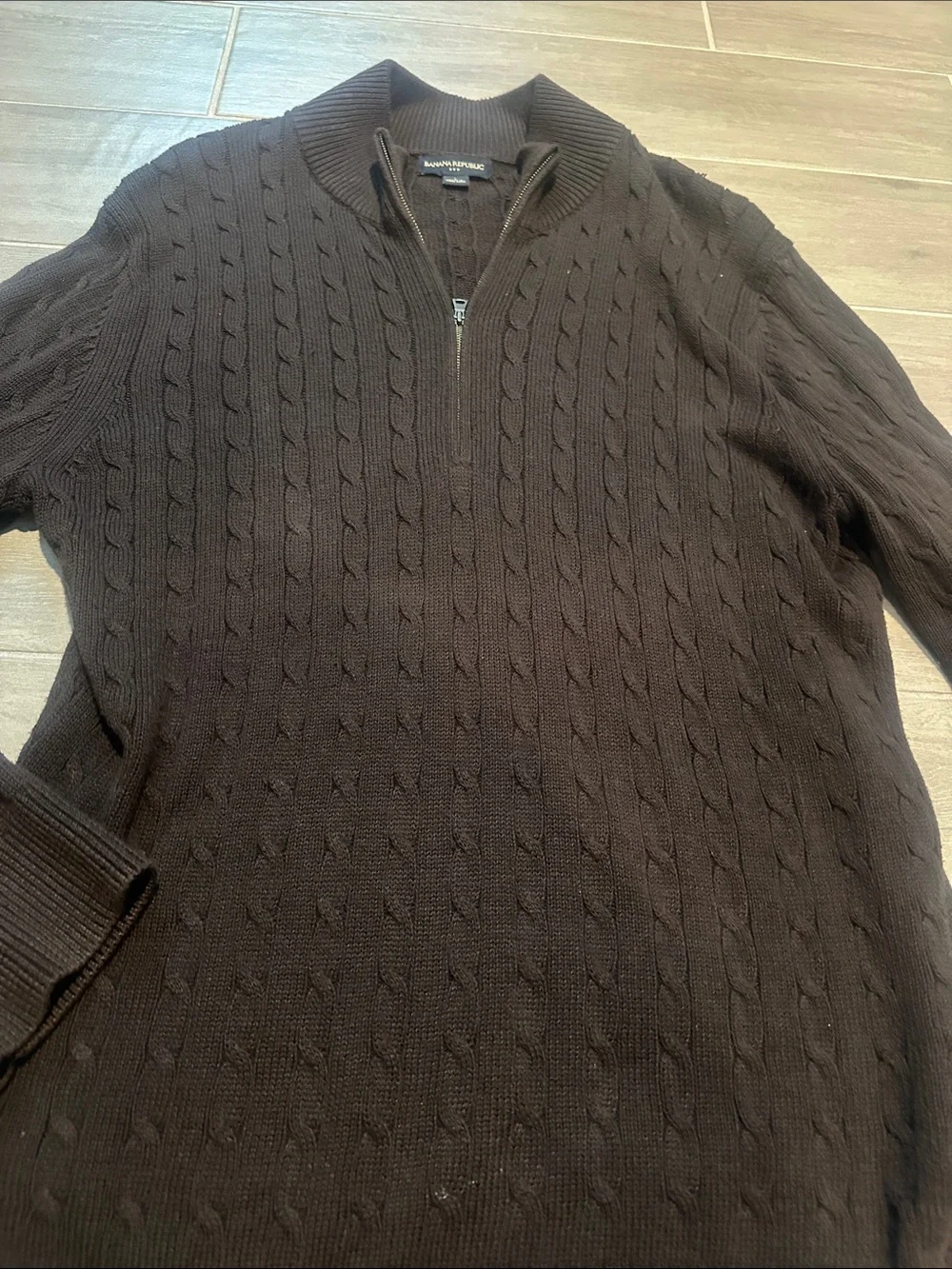 Banana Republic Men's Cable-Knit Quarter-Zip Sweater in Dark Brown